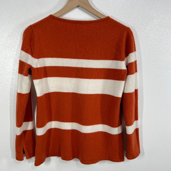 Neiman‎ Marcus 100% Cashmere Sweater Womens L (Fits S) Burnt Orange White Stripe - Picture 4 of 10